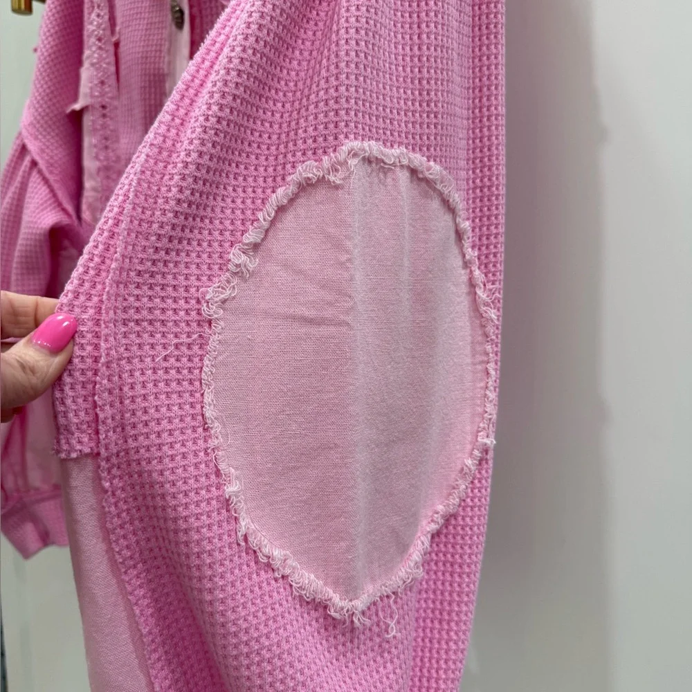 POL Pink Waffle Knit Bomber Jacket - Picture 8 of 11